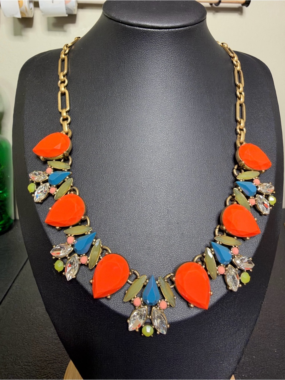 J. Crew Bold Orange Teardrop Colorful Good Tone Statement Necklace Jewelry